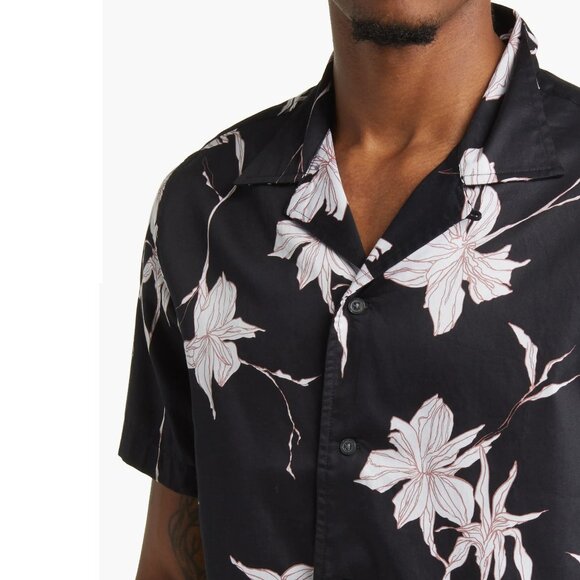 John Varvatos Collection Men's Short Sleeve Danny Floral Sketch Camp Shirt Blue - Picture 2 of 6